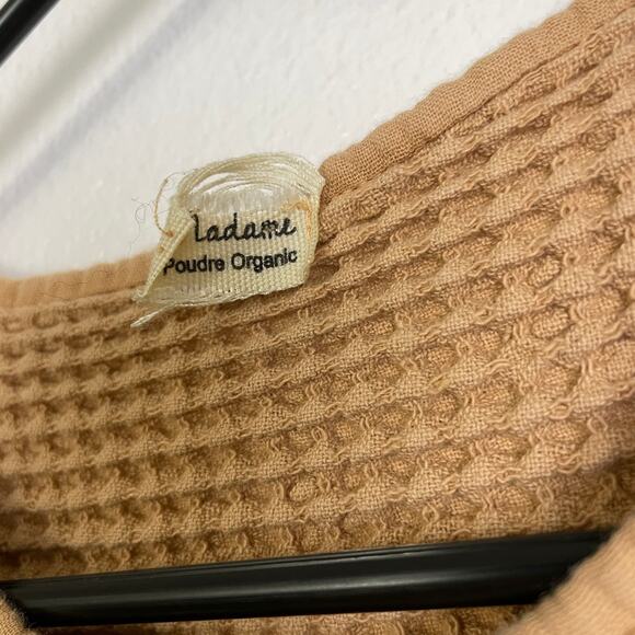 Poudre Organics Waffle Shirt Womens Small Tan Long Sleeve Snap Front Cotton Top - Picture 7 of 9